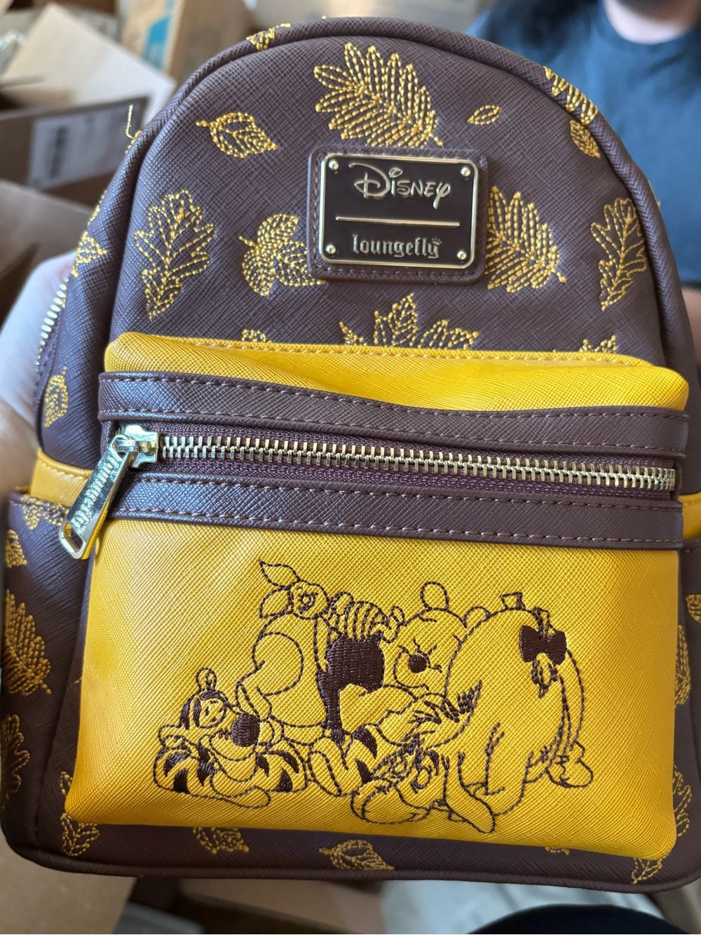 Disney Loungefly Brown & Yellow Winnie the Pooh Fall Autumn Mini Backpack
